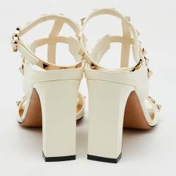 Valentino Ivory Leather Rockstud Ankle Strap Sandals Size 38