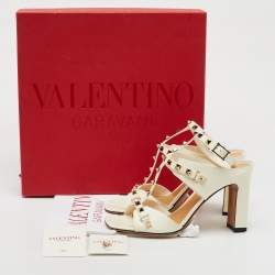 Valentino Ivory Leather Rockstud Ankle Strap Sandals Size 38