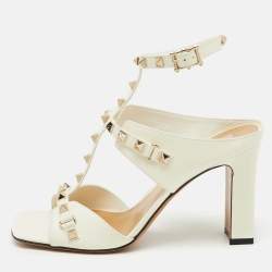 Valentino Ivory Leather Rockstud Ankle Strap Sandals Size 38