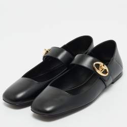 Valentino Black Leather VLogo Mary Jane Ballet Flats Size 38.5