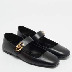 Valentino Black Leather VLogo Mary Jane Ballet Flats Size 38.5