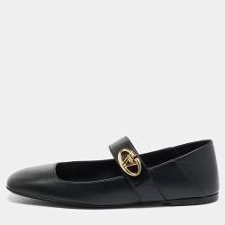 Valentino Black Leather VLogo Mary Jane Ballet Flats Size 38.5