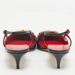 Valentino Black Leather Escape V logo Slingback Pumps Size 38