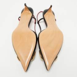 Valentino Black Leather Escape V logo Slingback Pumps Size 38