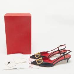 Valentino Black Leather Escape V logo Slingback Pumps Size 38