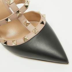 Pre Owned Valentino Black/Dusty Pink Leather Rockstud Mules Size 39