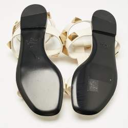 Pre Owned Valentino Cream Leather Roman Stud Flat Sandals Size 38