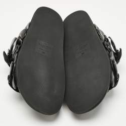 Pre Owned Valentino Black Leather 03 Rose Edition Atelier Flat Slides Size 36