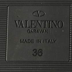 Pre Owned Valentino Black Leather 03 Rose Edition Atelier Flat Slides Size 36