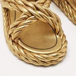 Pre Owned Valentino Gold Leather The Rope  Ankle Wrap Flat Sandals Size 36