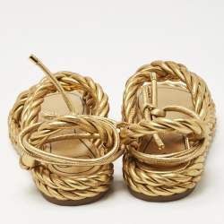 Pre Owned Valentino Gold Leather The Rope  Ankle Wrap Flat Sandals Size 36