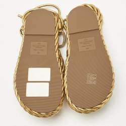 Pre Owned Valentino Gold Leather The Rope  Ankle Wrap Flat Sandals Size 36