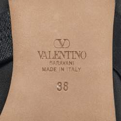 Pre Owned Valentino Black Satin VLogo Mary Jane Ballet Flats Size 38