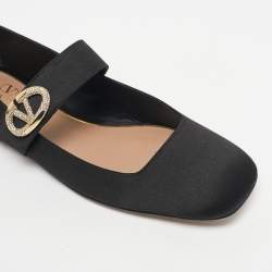 Pre Owned Valentino Black Satin VLogo Mary Jane Ballet Flats Size 38