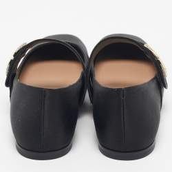 Pre Owned Valentino Black Satin VLogo Mary Jane Ballet Flats Size 38