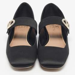 Pre Owned Valentino Black Satin VLogo Mary Jane Ballet Flats Size 38