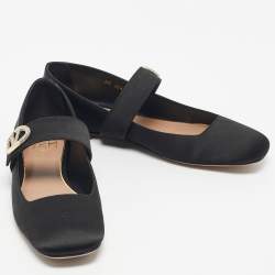 Pre Owned Valentino Black Satin VLogo Mary Jane Ballet Flats Size 38