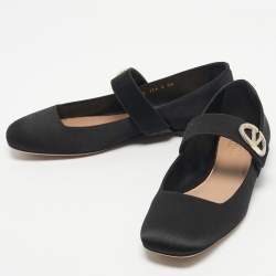 Pre Owned Valentino Black Satin VLogo Mary Jane Ballet Flats Size 38