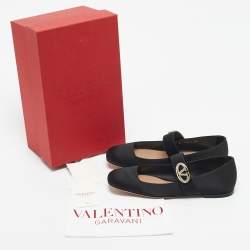 Pre Owned Valentino Black Satin VLogo Mary Jane Ballet Flats Size 38