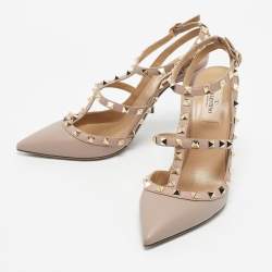 Pre Owned Valentino Pink Leather Rockstud Caged Pumps Size 40