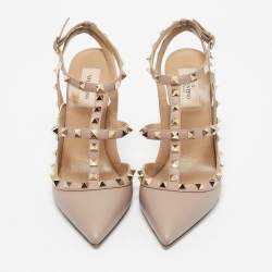 Pre Owned Valentino Pink Leather Rockstud Caged Pumps Size 40