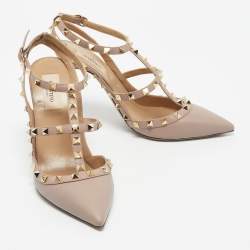 Pre Owned Valentino Pink Leather Rockstud Caged Pumps Size 40