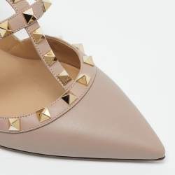 Pre Owned Valentino Pink Leather Rockstud Caged Pumps Size 40