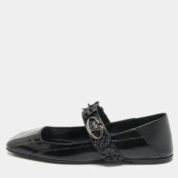 Pre Owned Valentino Black Eel Leather VLogo Locker Mary Jane Ballet Flats Size 39