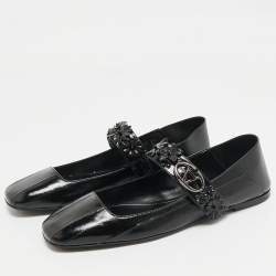 Pre Owned Valentino Black Eel Leather VLogo Locker Mary Jane Ballet Flats Size 39