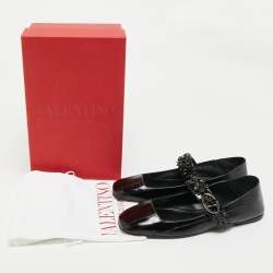 Pre Owned Valentino Black Eel Leather VLogo Locker Mary Jane Ballet Flats Size 39
