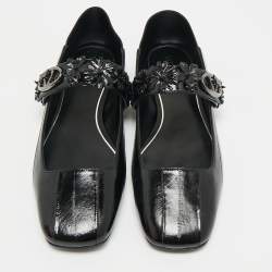 Pre Owned Valentino Black Eel Leather VLogo Locker Mary Jane Ballet Flats Size 39