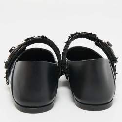 Pre Owned Valentino Black Eel Leather VLogo Locker Mary Jane Ballet Flats Size 39