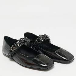 Pre Owned Valentino Black Eel Leather VLogo Locker Mary Jane Ballet Flats Size 39