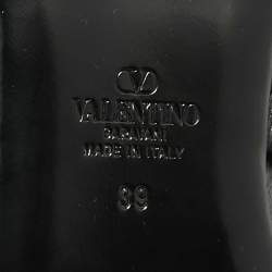 Pre Owned Valentino Black Eel Leather VLogo Locker Mary Jane Ballet Flats Size 39