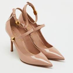 Pre Owned Valentino Beige Patent Leather TipToe Ankle Strap Pumps Size 37.5