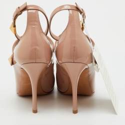 Pre Owned Valentino Beige Patent Leather TipToe Ankle Strap Pumps Size 37.5