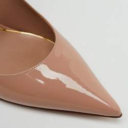 Pre Owned Valentino Beige Patent Leather TipToe Ankle Strap Pumps Size 37.5