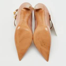 Pre Owned Valentino Beige Patent Leather TipToe Ankle Strap Pumps Size 37.5