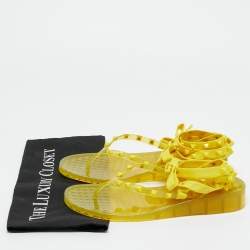 Pre Owned Valentino Yellow Fabric and Rubber Rockstud Thong Ankle Wrap Flats Size 39