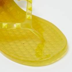 Pre Owned Valentino Yellow Fabric and Rubber Rockstud Thong Ankle Wrap Flats Size 39