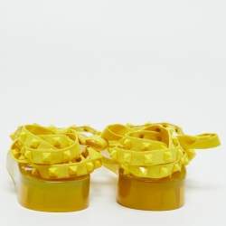 Pre Owned Valentino Yellow Fabric and Rubber Rockstud Thong Ankle Wrap Flats Size 39