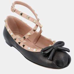 Pre Owned Valentino Rockstud Ballet EU 38 Black Lambskin Flats