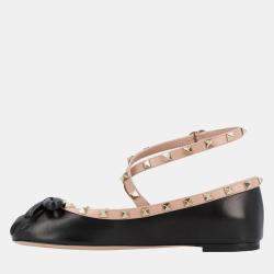 Pre Owned Valentino Rockstud Ballet EU 38 Black Lambskin Flats