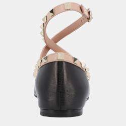 Pre Owned Valentino Rockstud Ballet EU 38 Black Lambskin Flats