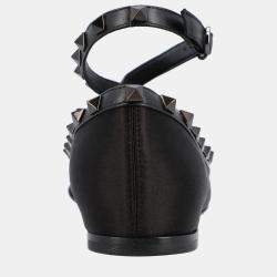 Pre Owned Valentino Rockstud EU 37 Black Satin Ballerinas