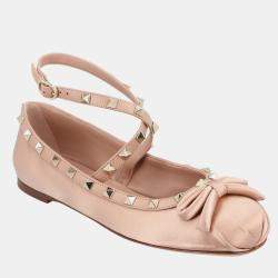 Pre Owned Valentino Rockstud EU 37 Pink Satin Ballerinas