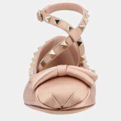 Pre Owned Valentino Rockstud EU 37 Pink Satin Ballerinas