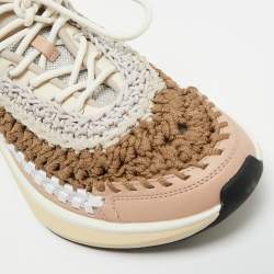 Pre Owned Valentino Multicolor Knit Fabric and Leather Easy Knot Lace Up Sneakers Size 39