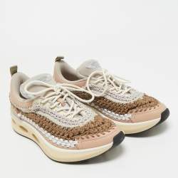 Pre Owned Valentino Multicolor Knit Fabric and Leather Easy Knot Lace Up Sneakers Size 39