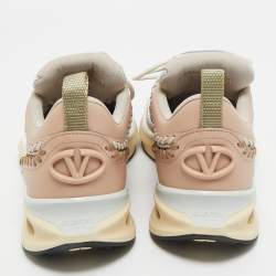 Pre Owned Valentino Multicolor Knit Fabric and Leather Easy Knot Lace Up Sneakers Size 39